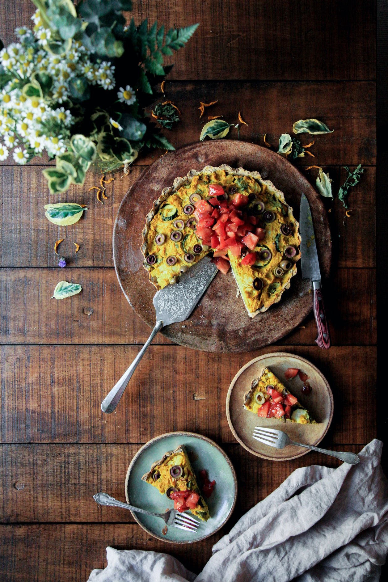 Ham and spinach quiche.